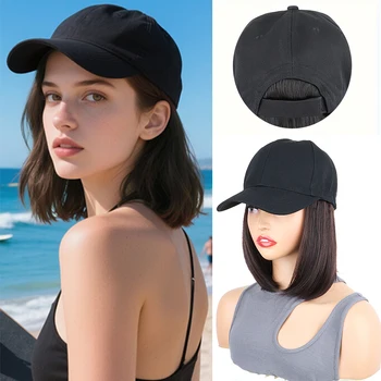 12Inch Synthetic Baseball Cap Hair Extensions Short Straight Bob Adjustable Hat Wig Easy Wear for Daily Party Women 1