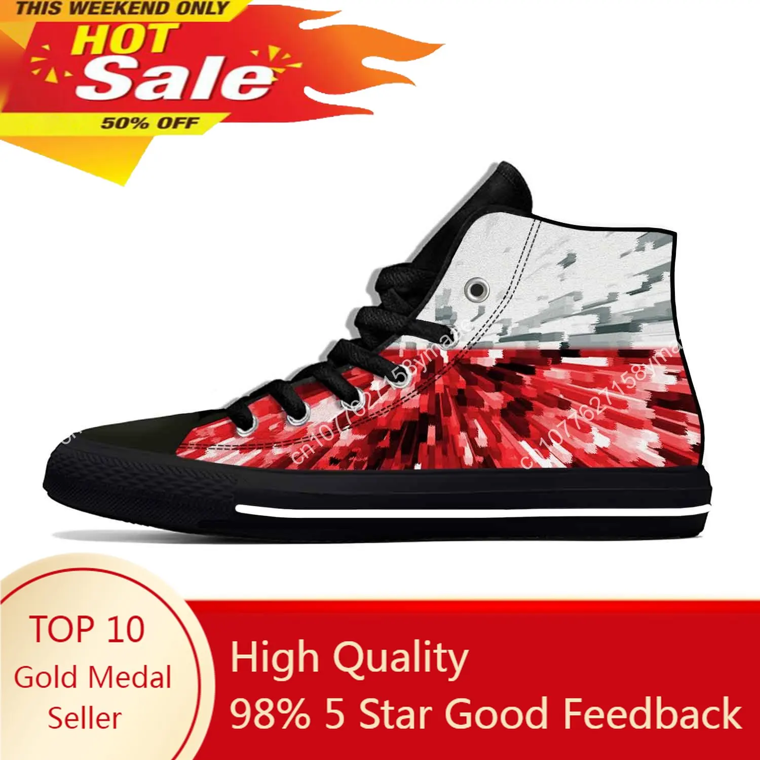 

Poland Polish Flag Patriotic Pride Fashion Funny Casual Cloth Shoes High Top Lightweight Breathable 3D Print Men Women Sneakers