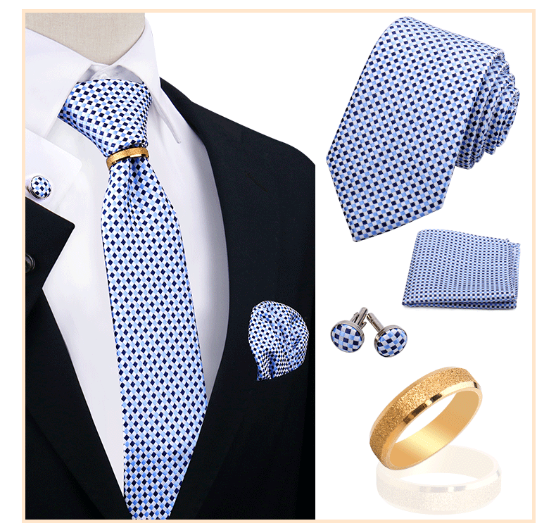 Männer Krawatten mit Ring Brosche Pin Set Marke Designer Paisley Plaid Krawatte Taschentuch Manschettenknöpfe Hochzeit Party Geschenk Männer Zubehör – Detail 26