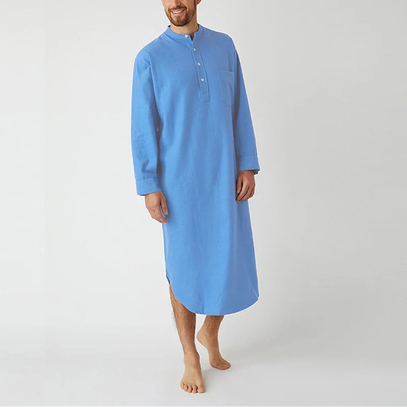 New Mens Onesie Sleep Robes Long Sleeve Solid Cotton Nightshirts Homewear Nightgown Lounge Bathrobes Men\'s Long Shirts Sleepwear