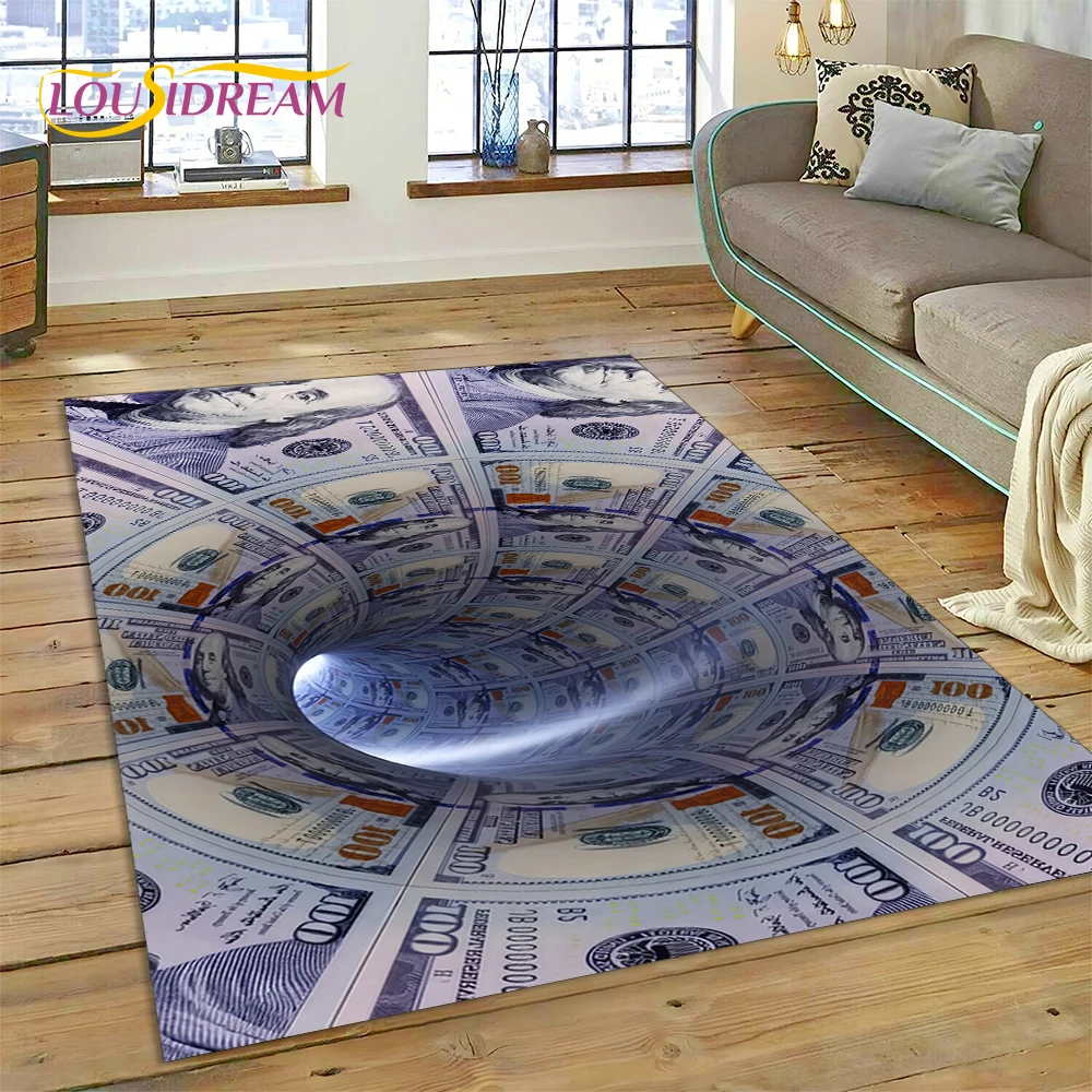 3D Rich Dollar Euro Pound Money Cartoon Carpet Rug for Bedroom Living ...