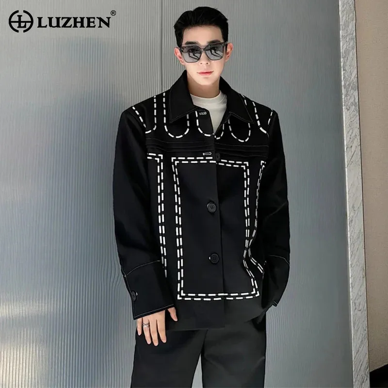 

LUZHEN 2024, модная весенняя цветная Контрастная вышивка, повседневная куртка, Мужская стильная ретро-юбка в Корейском стиле LZ2650