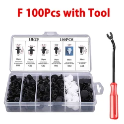 Universal Auto Fastener Clip Kit: Mixed Push Retainers, Rivets, and Trim Panel Fasteners with Convenient Packaging (F 100Pcs with Tool)