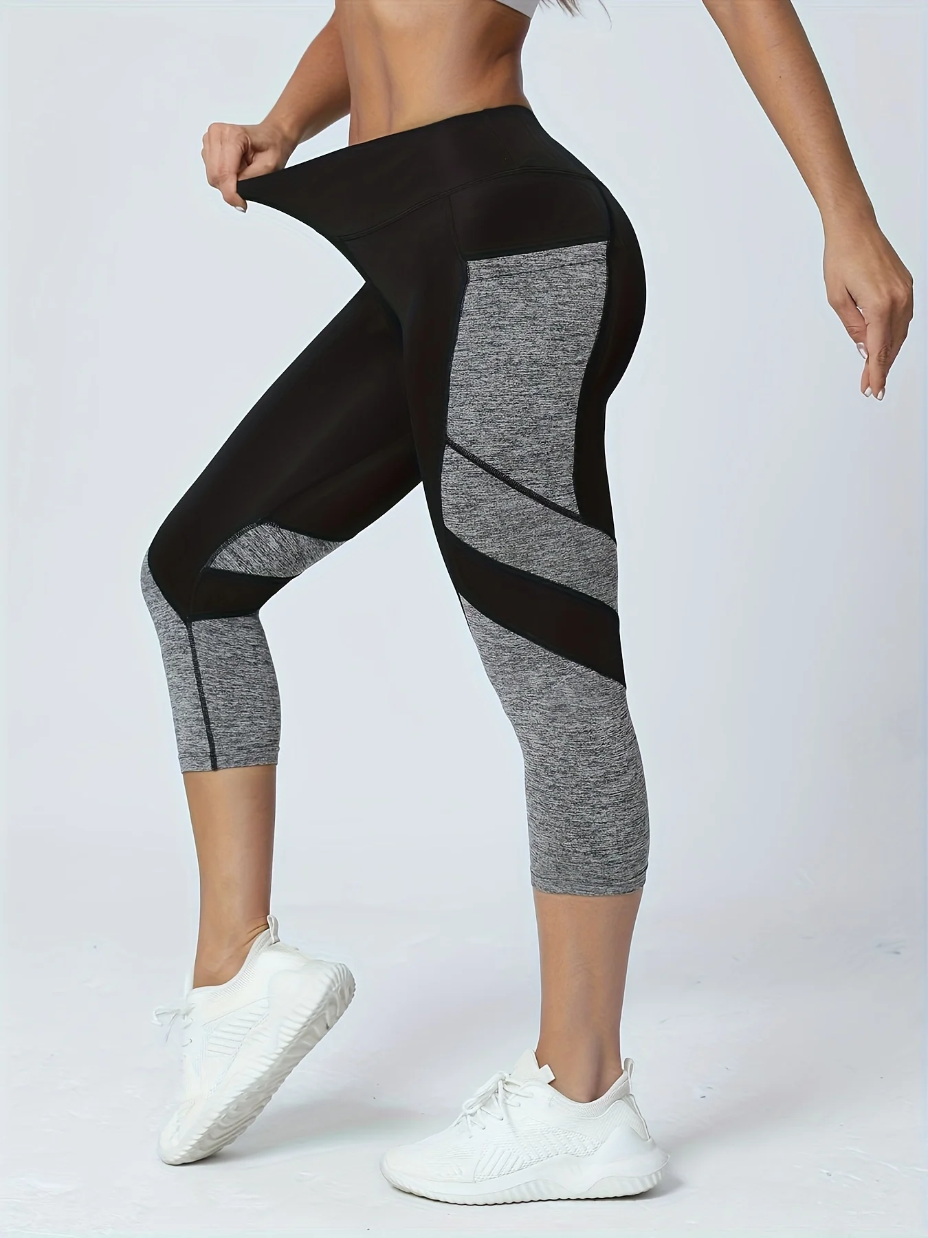Women's Patchwork Pocket High Waist Yoga Pants Capri Leggings Tummy Tuck Sweatpants 5