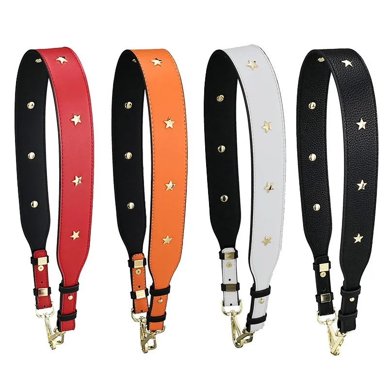 Women's Fashion Leather Bag Strap with Star Rivets - Adjustable 4CM Wide Shoulder Handle