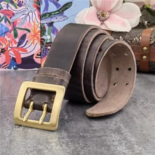 

Retro Cowboy Jeans Men's Belt 38MM Double Pin Solid Brass Belt Buckle Ceinture Leather Belt Men Waist Belt For Men MBT0015