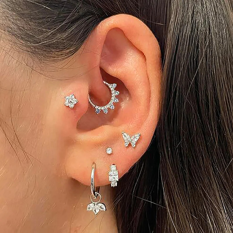 1pc Dangle Earrings For Women Zircon Crown Pendant Silver Color Stainless Steel Hoops Ear Cartilage Rook Piercing Jewelry CC193 3