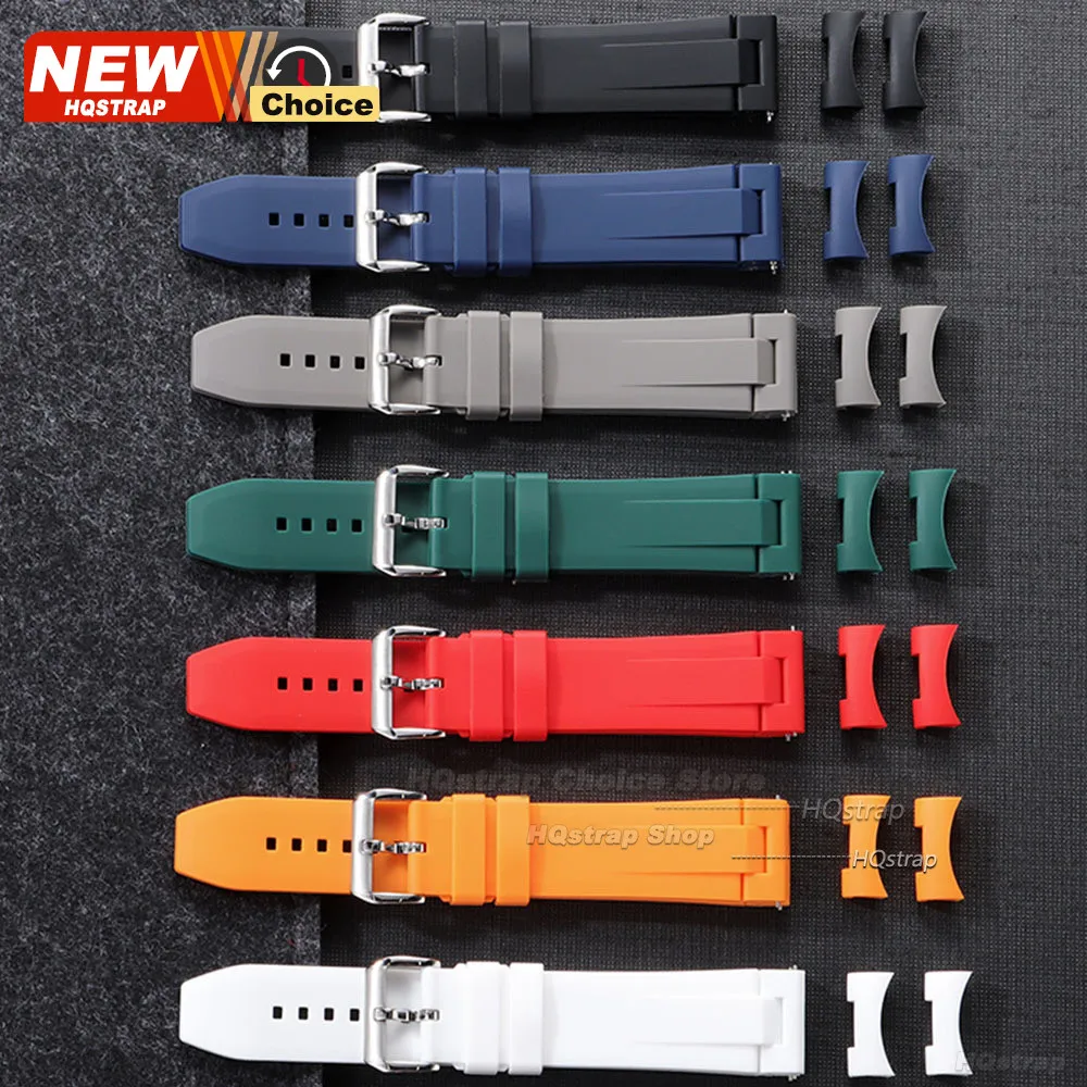 Enhanced Fluororubber Waterproof Watch Band Strap for Men and Women, Arc End Flat Design