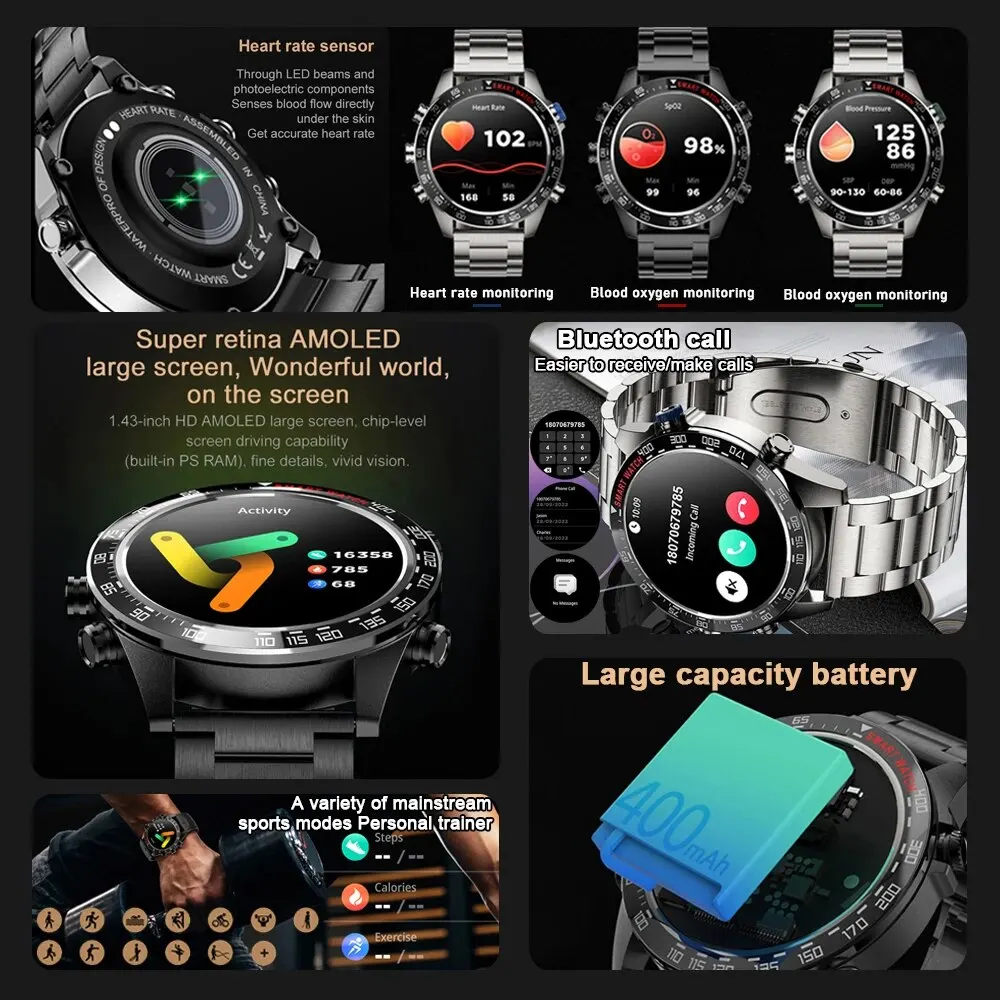 GPS AMOLED NFC Ʈ ġ  ƮϽ ġ, 1.43 ġ, 466x466 HD ȭ, ׻ IP68 , BT ȭ Ʈġ