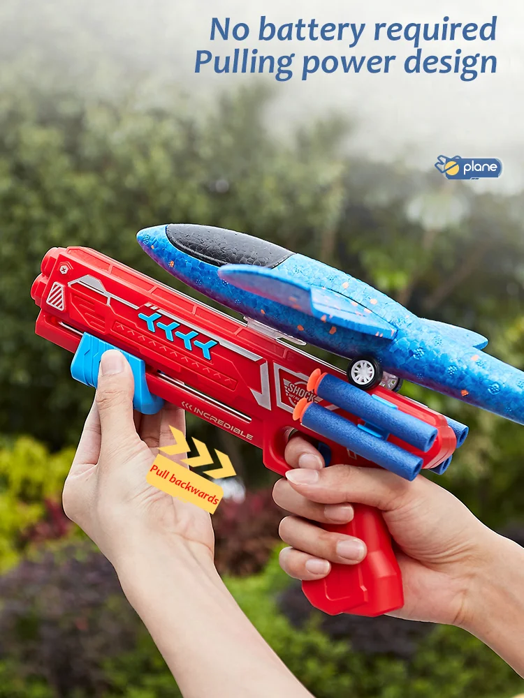 Glowing Foam Aircraft 10M Launcher Catapult Glider Airplane Gun Toy Shooting Flying Boy Children Outdoor Game Girl Holiday Gifts 3