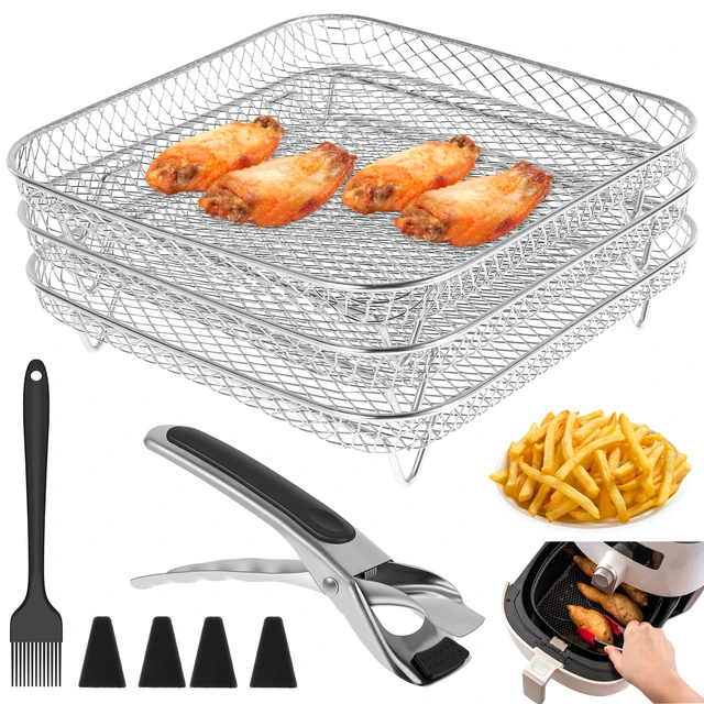Air Fryer Dehydrator Rack Stainless Steel Dehydrator Rack Grill Round Steam  Grill with Oil Brush and Anti-Scald Clip Stackable - AliExpress