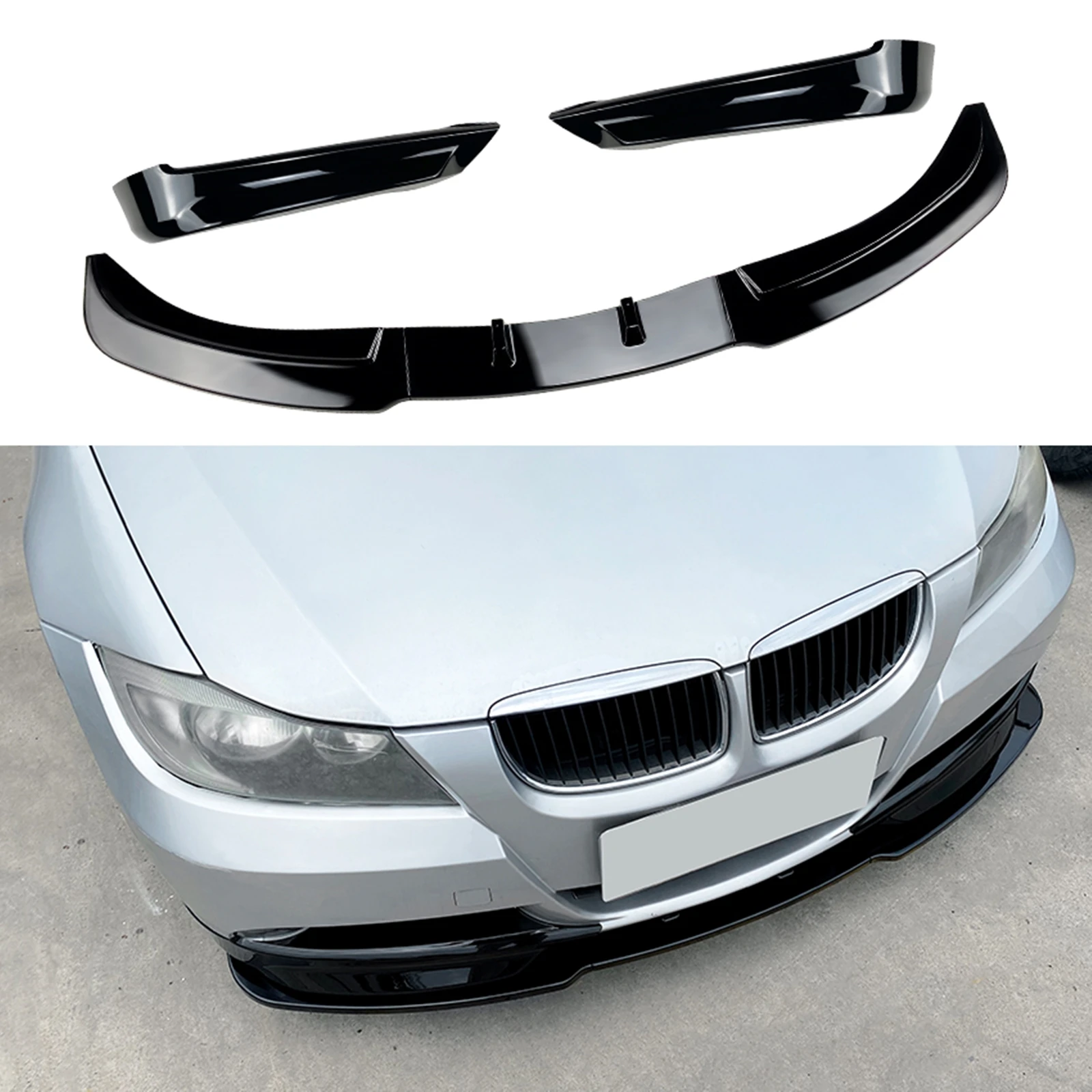 

Front Bumper Lower Spoiler Lip & Side Splitter Cover Blade For BMW 3 Series E90 E91 320i 330i 2005 2006 2007 2008 Base Version