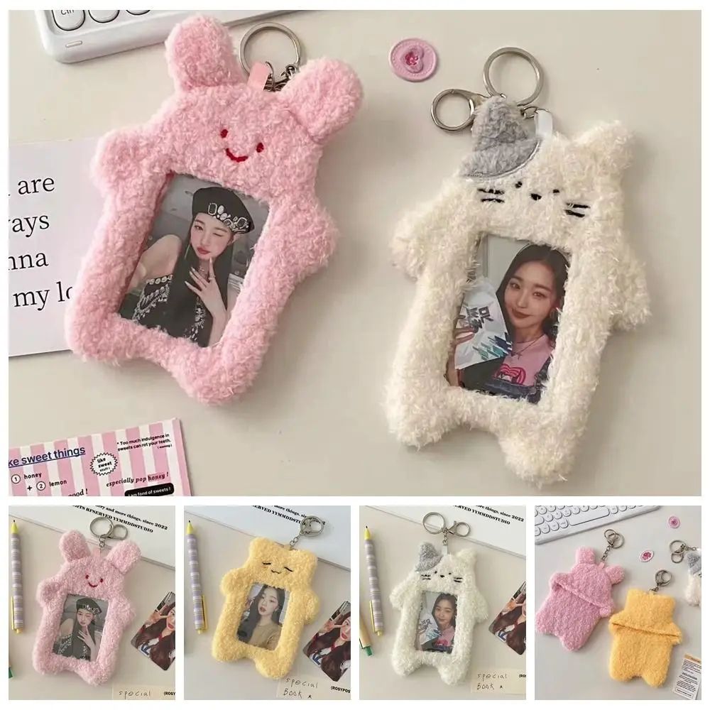 

Rabbit Cartoon Plush Photocard Holder Kawaii Korean Style Cat Card Sleeve with Keychain Pendant Outdoor