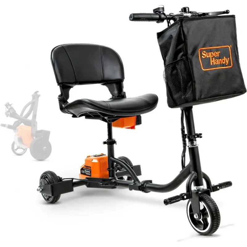 

SuperHandy 3 Wheel Folding Mobility Scooter - Electric Powered, Lightest Available, Airline Friendly - Long Range Travel w/ 2 De