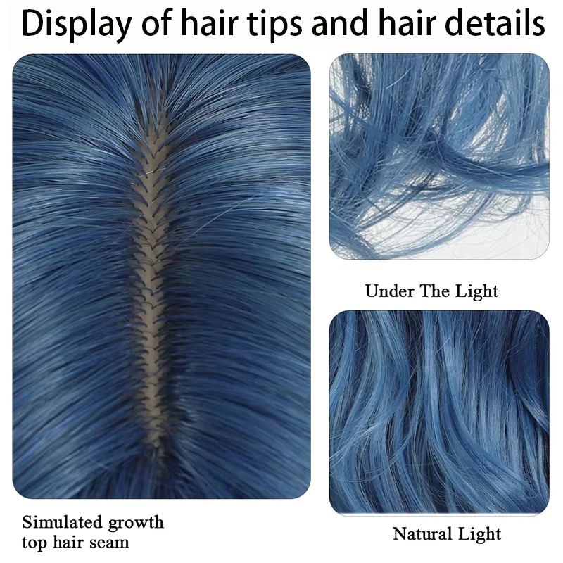 Sea Blue Color Synthetic Wigs Middle Part Long Natural Wavy Hair Wig For Women Cosplay Drag Queen Party Heat Resistant