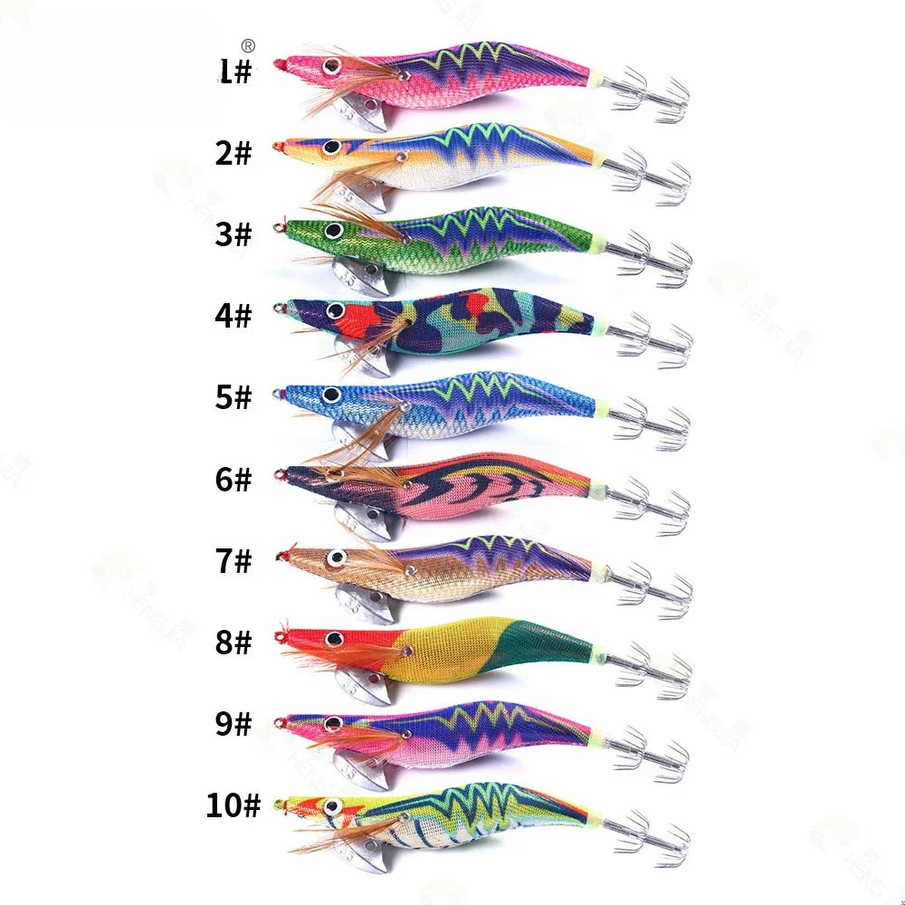 Fishing lure Fishing Wood Shrimp Squid Lure Artificial Jigging Lures Hard Bait Octopus Cuttlefish 3.5 Squid Hook Luminous Egi Pease 20g/14cm