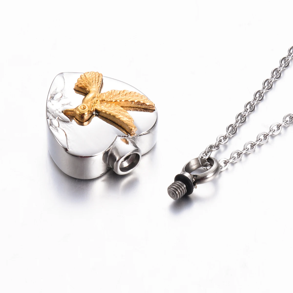 Stainless Steel Heart-shaped Urn Necklaces for Ashes Hummingbird Pendant Animal Cremation Memory Jewelry with Funnel Spoon 4