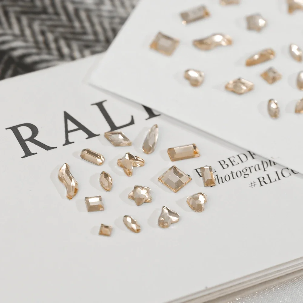 

3D Flash Flat Bottom Champagne Crystal Glass Jewelry Wholesale Rhinestone Decoration For DIY Luxury Nail Art Design Accessories