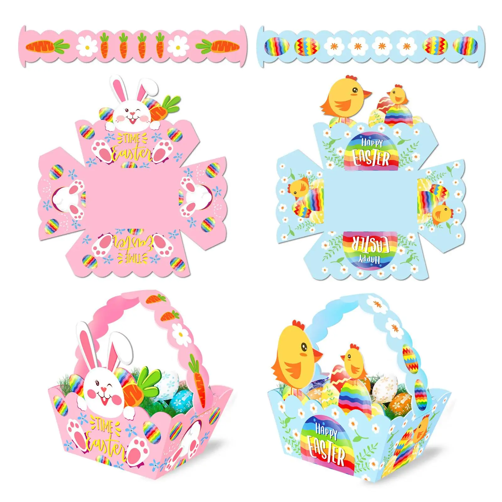 12Pcs Easter Baskets for Kids with Handle Gift Baskets Paper Mini Easter Egg Baskets for Adults Mom Family Women Baby Shower