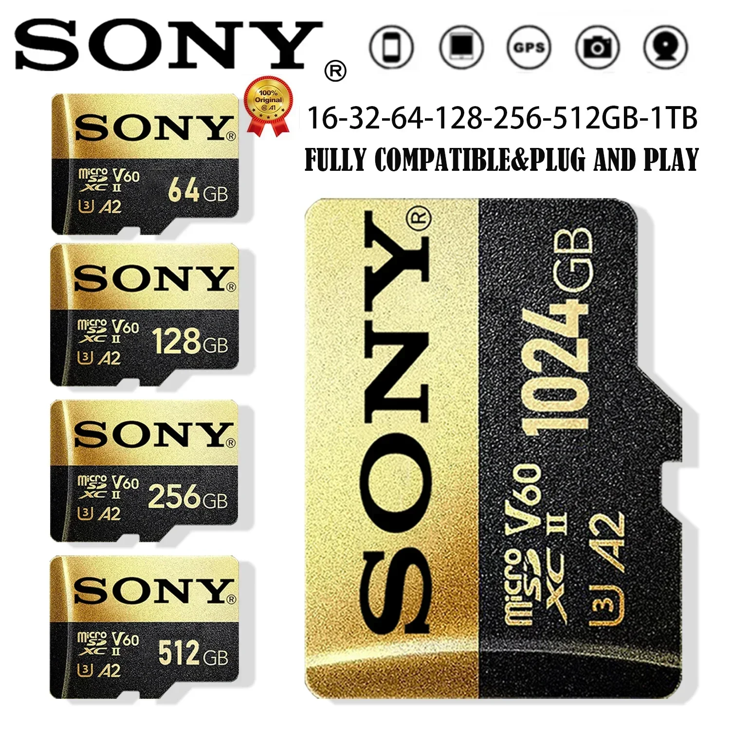 

SONY Micro SD Memory Card Class 10 1TB 512GB 256GB 128GB 64GB 32GB Micro SD TF Flash Card 32 64 128 GB MicroSD for Phone Camera