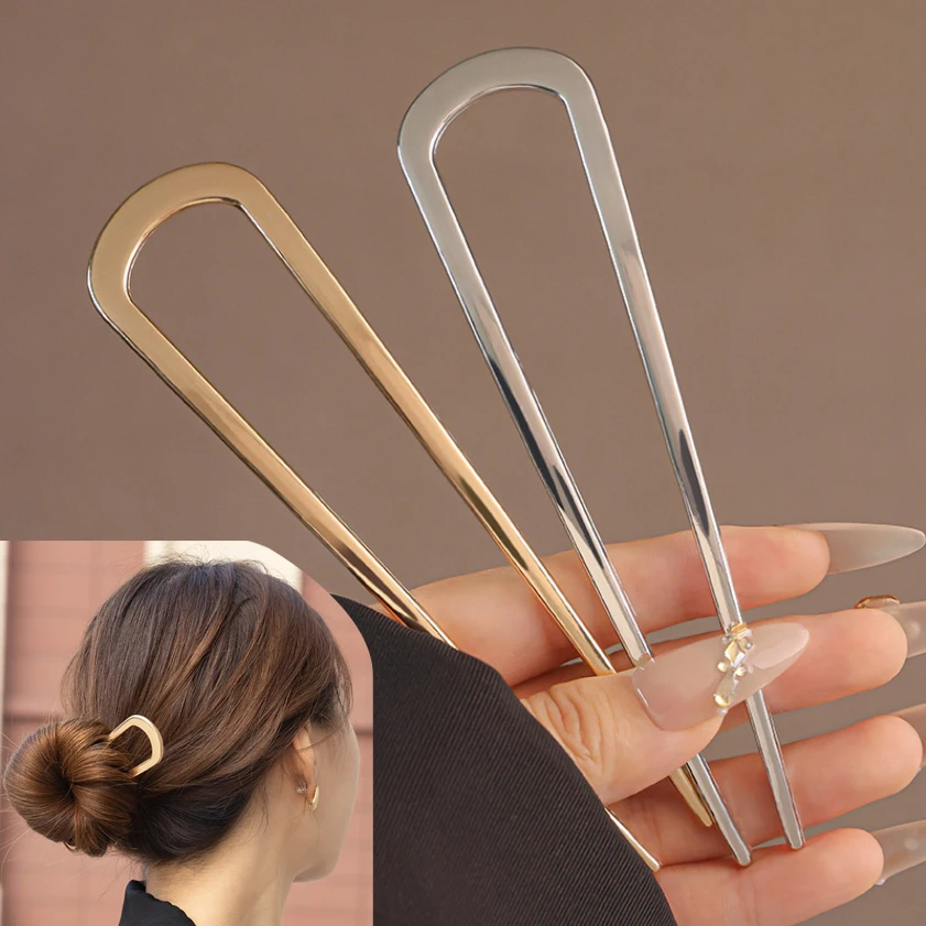 U-Shaped Hair Fork Alloy Long Thick Hair Updo Bun French Hairpin Stick Women Girls Accessories hair accessory hair stick jewelry accessories