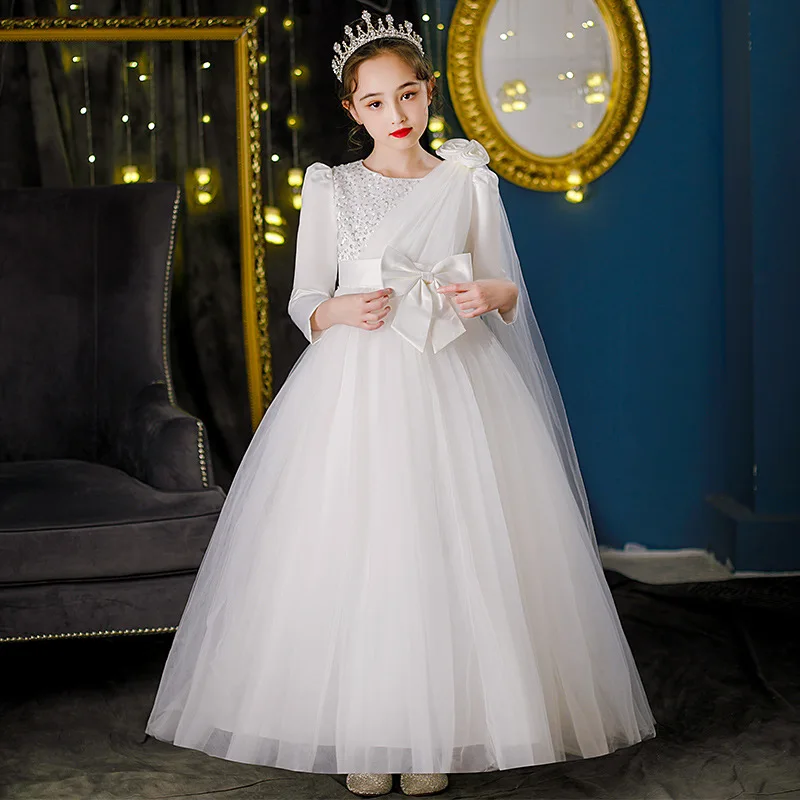 Shiny Toddler Little Big Girls Crystal Bowknot 3D Flower Girl Birthday Party Formal Evening Dance Party Gown 1032 5