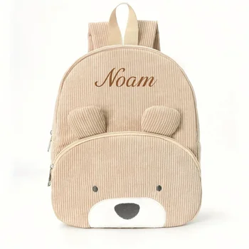 Zaino per bambini con nome personalizzato Orso cartone animato Velluto a coste Zaino di grande capacità Zaino con nome ricamato Borsa in peluche 1