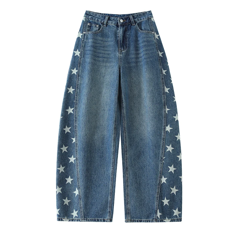 Pantalon en jean ample élastique pour femme style coréen Y2K, mode rétro américaine, jean large pour le début du printemps pour femmes