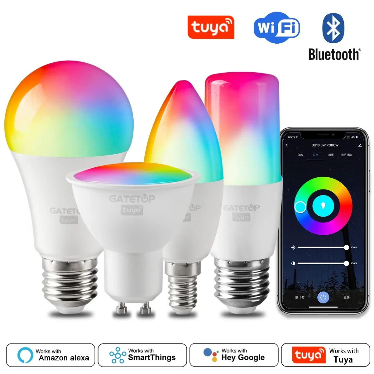 

Tuya Rgb Bulb Smart Gu10 C37 A60 T37 E14 E27 B22 Light Dimmable Wifi Led Magic Lamp 85V-265V Work With Alexa Google Home