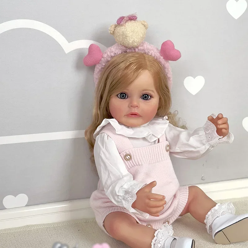 

NPK 55CM Reborn Toddler Girl Full Body Silicone Princess Sue-Sue Hand-detailed Painting Rooted Blonde long Hair