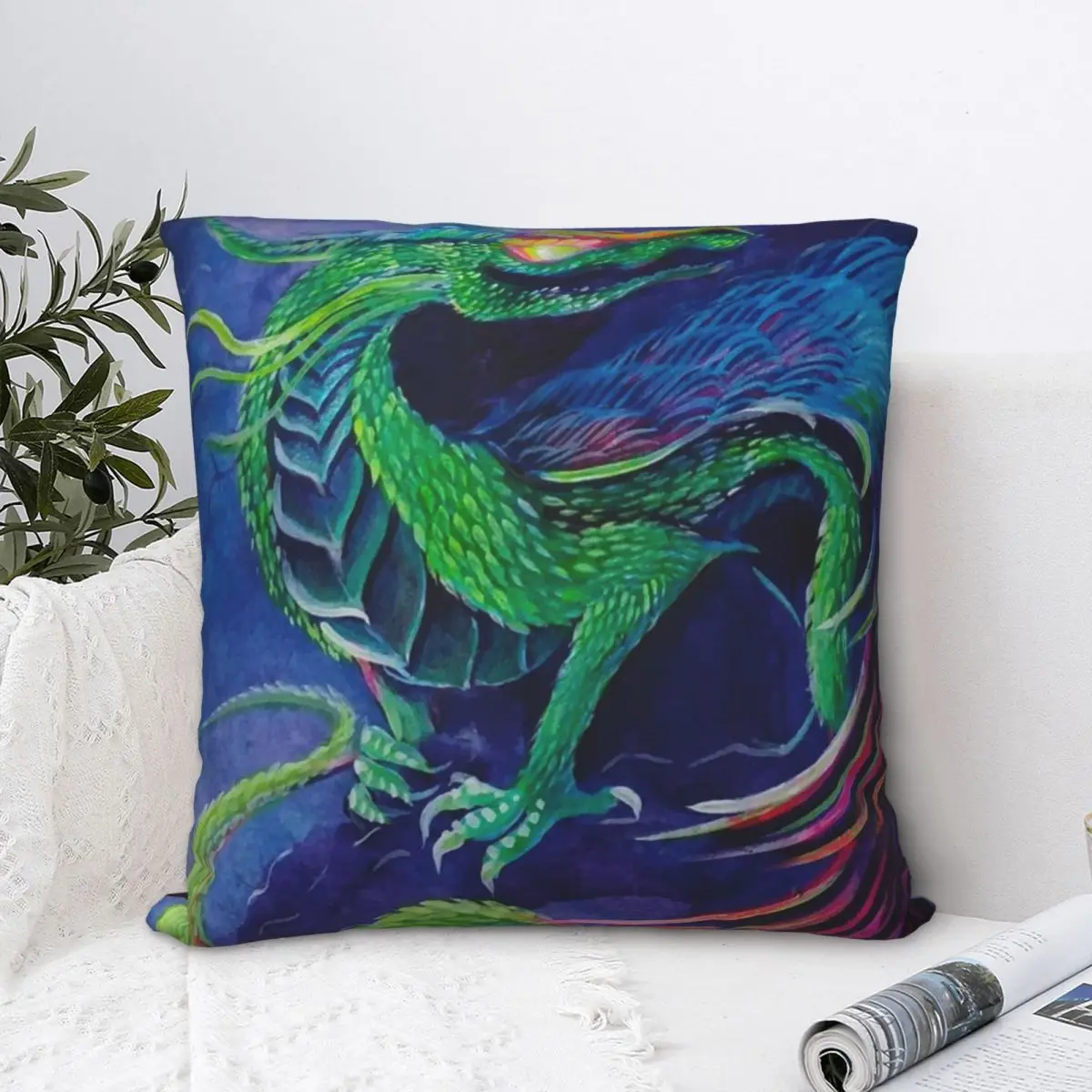 

Rainbow Dragon Square Pillowcase Polyester Pillow Cover Velvet Cushion Decor Comfort Throw Pillow For Home Bedroom