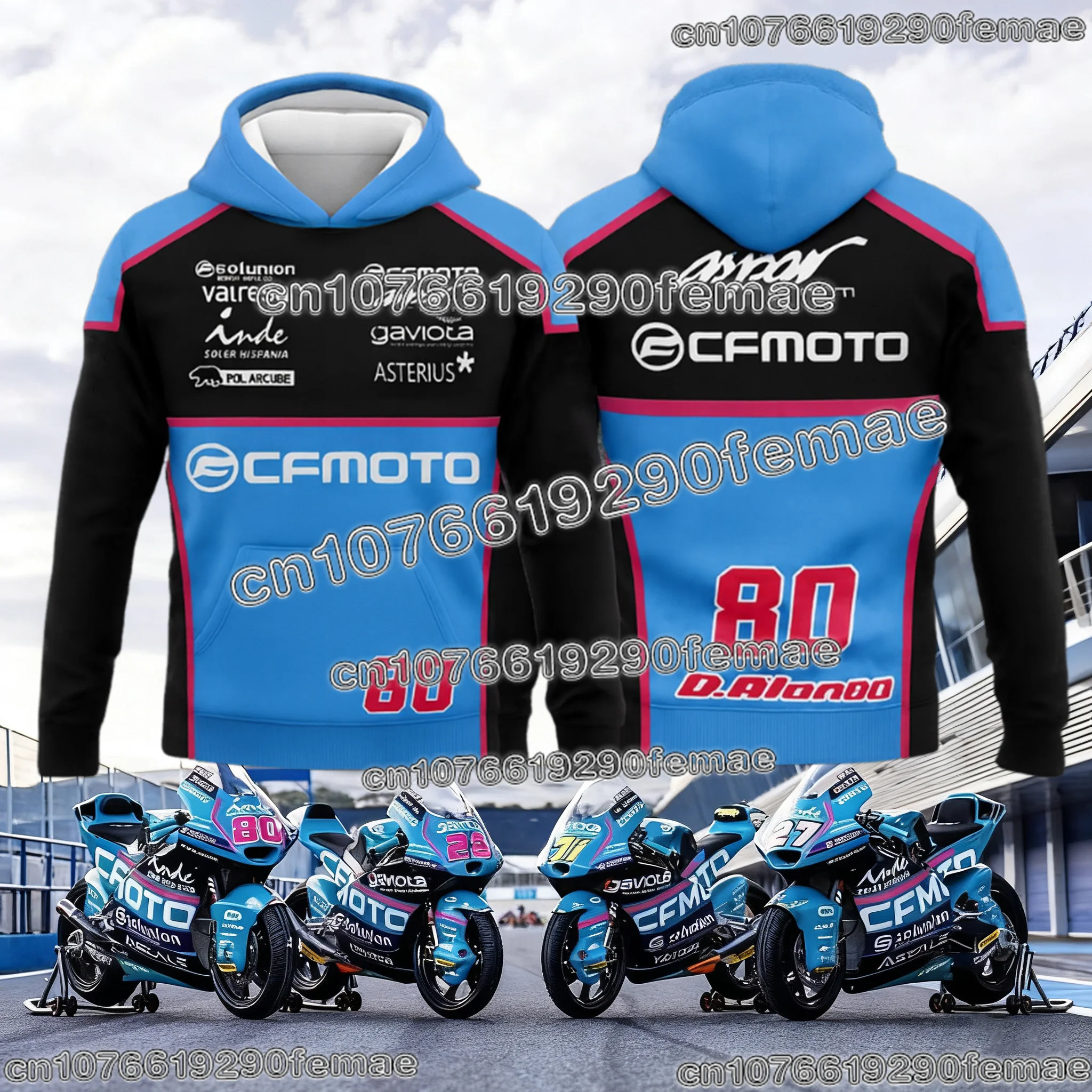 CFMOTO Aspar 팀 오토바이 레이싱 긴 소매 후드 팬 기념 패션 후드 남성과 여성을 위한 스포츠웨어