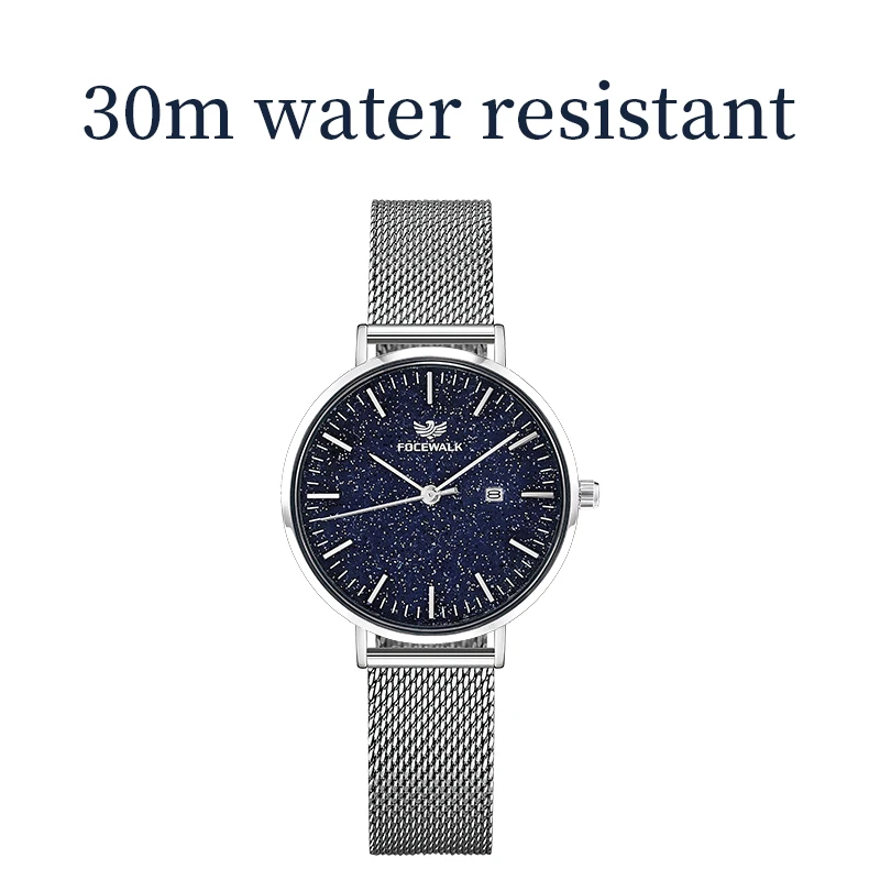 FOCEWALK New Womens Fashion Simple Watch Ladies Leisure Watch Steel Mesh Sports Wristwatches Women's Watch Bracelet
