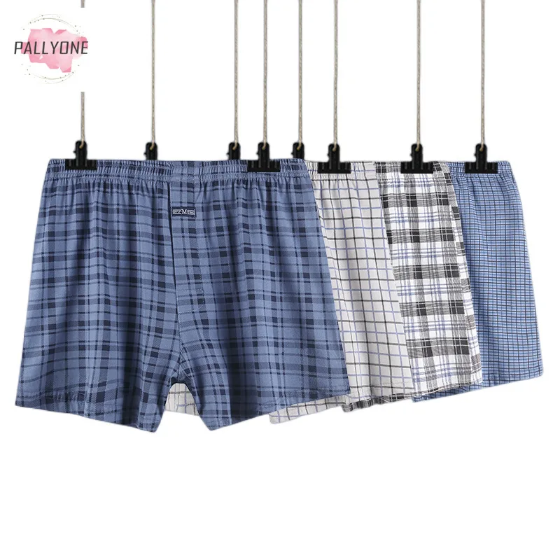 3PCS Men's Boxer Shorts Cotton Plaid 4 Colors High Rise Comfortable Loose Pants for Men Underwear Shorts Men's Panties