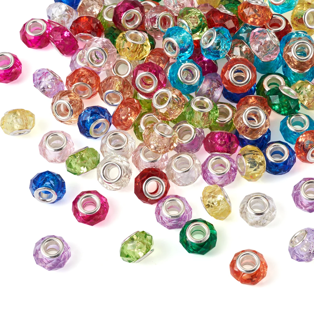 

120Pcs Transparent Resin European Beads Large Hole Faced Rondelle Loose Beads for Jewelry Making Necklace Bracelet Earrings