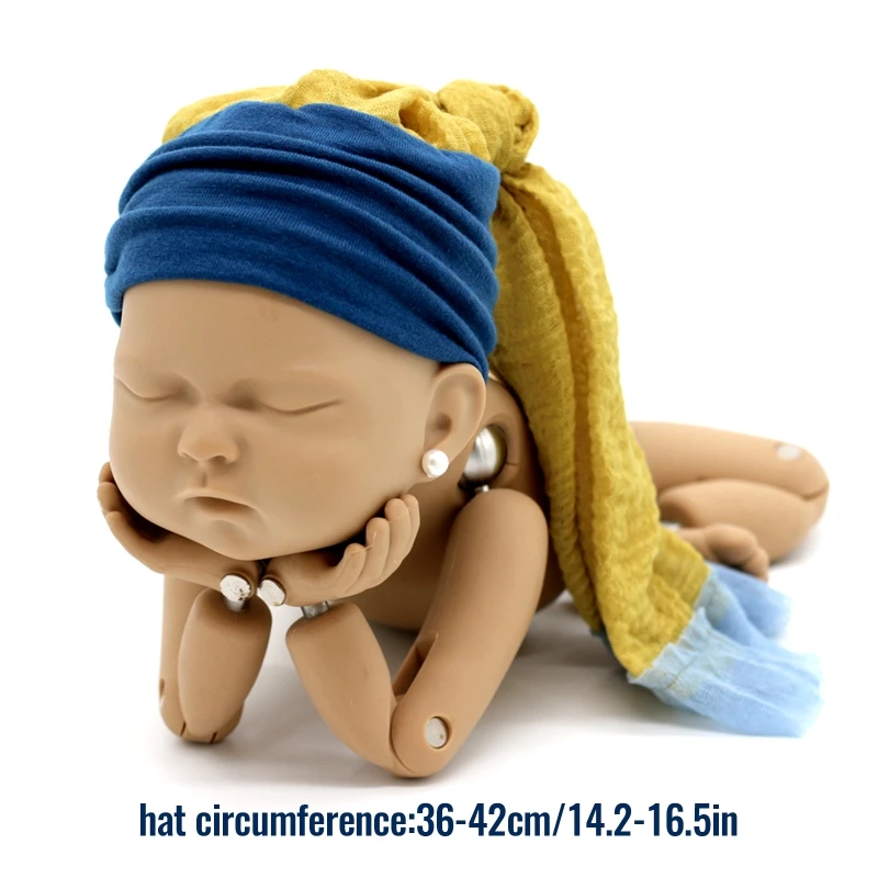  사진 소품 Swaddle Wrap 슬리핑 백 Sleepsack 담요  진주 귀 스터드 모자 Headwrap Turban Long Tail Beanie