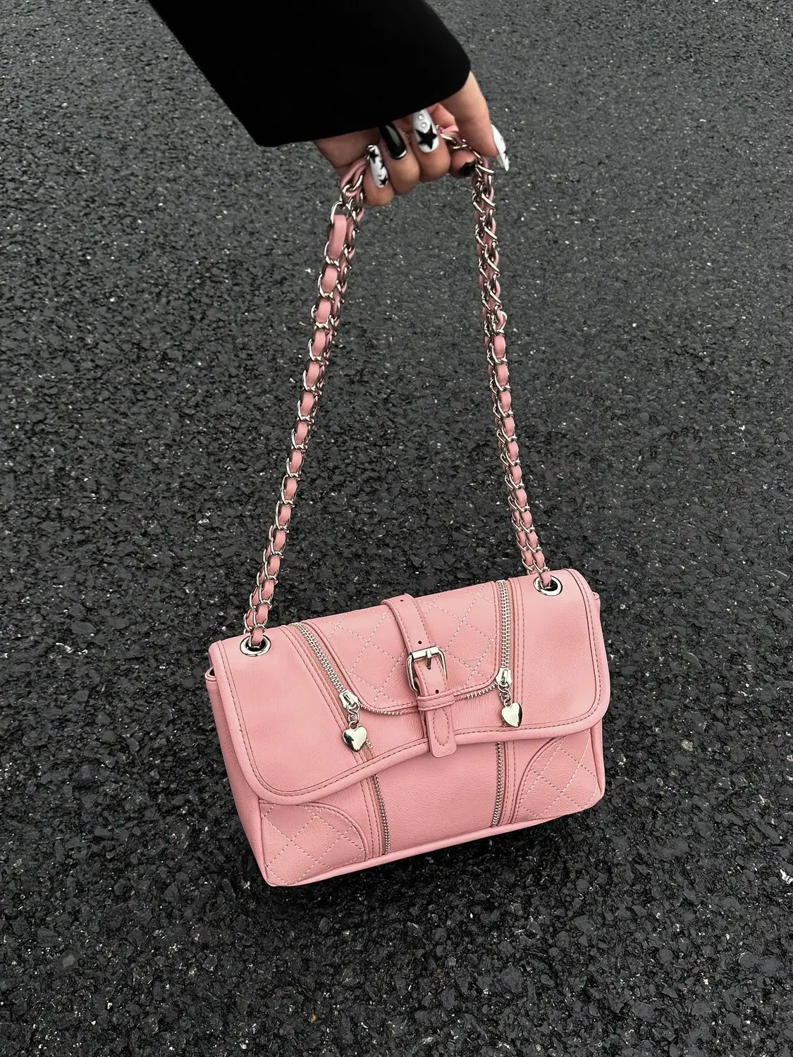 JIAERDI Sweet Cool Heart Y2k Handbag Women High Street Rhombic Lattice Solid Messenger Bag Ladies Harajuku Pink Underarm Bag