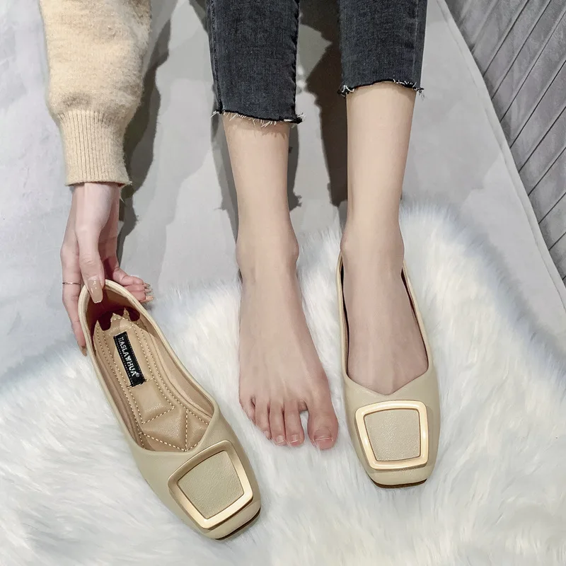 Plus Size 33-43 Women Flats Low Heel Pumps Office Lady Basic Loafer Shoes Buckle Chain Soft Soles Slip on Girls Fashion A68-7