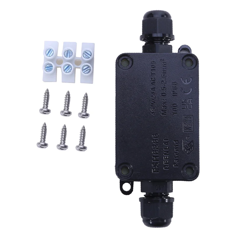 Junction Box Mini Outdoor Waterproof Ip66 Terminals One In Two Out Waterproof Plastic Corrosion Resistant Black Junction Boxes
