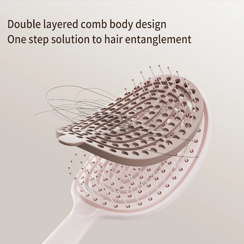 Fashionable Women's Portable Hair Comb Hollow - Out Design Hair Brush Minimalist Scalp Massage Comb Anti - Tangling Hairbrush