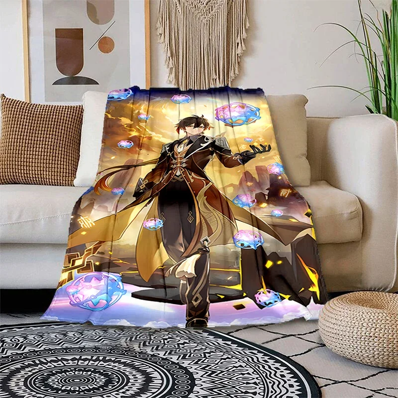 

Best Selling 2022 Game Genshin Printed Flannel Warmth Soft Plush Sofa Bed Throwing Blankets Anime Blanket