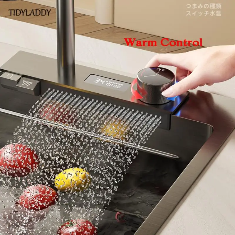 Waterfall Sink Kitchen Sink Stainless Steel Dishwashing Basin Multi-Function Large Single Tank Kitchen Novel Accessories
