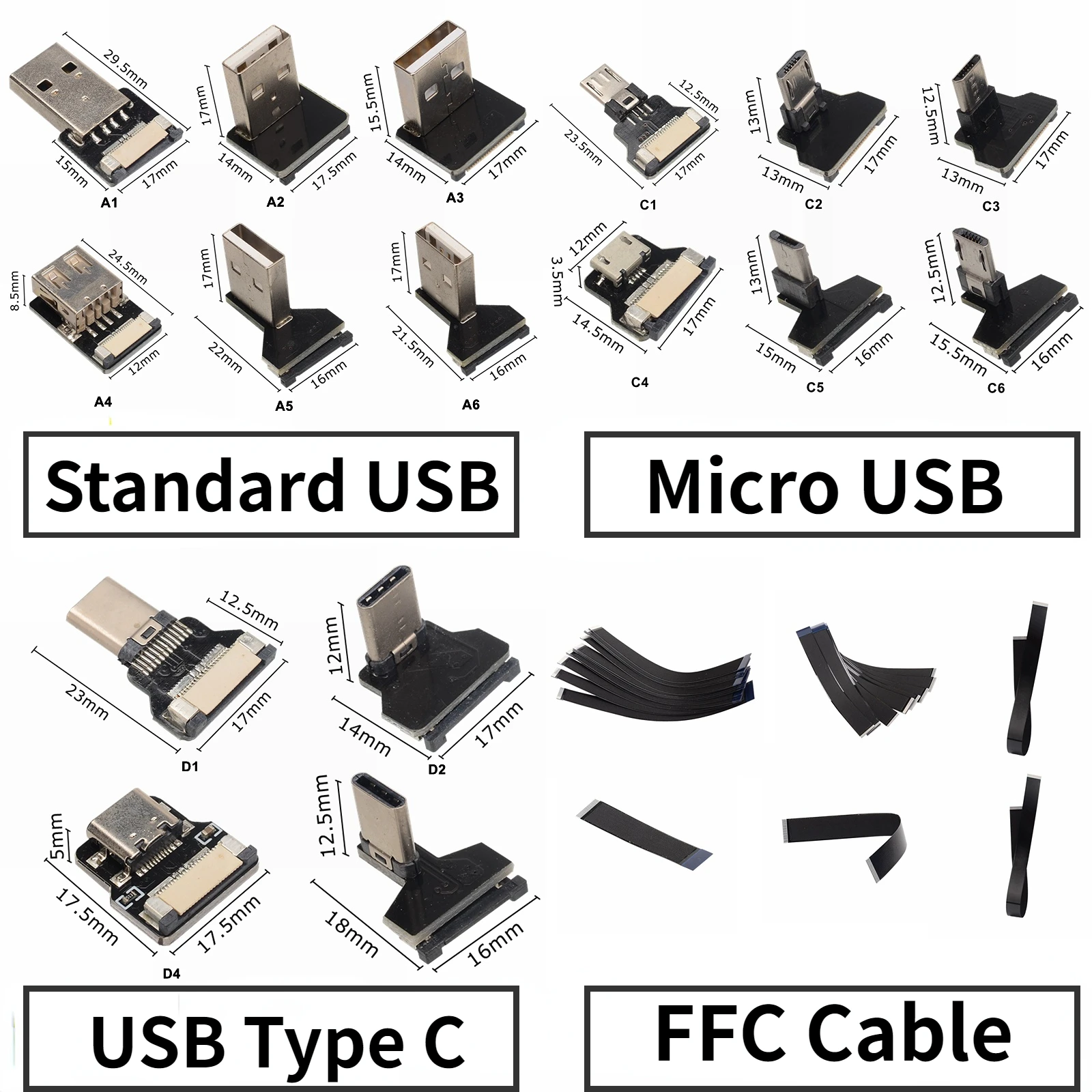 USB20RibbonFPVTypeCMicroMiniUSBConnectorsFlexibleFlatDIY