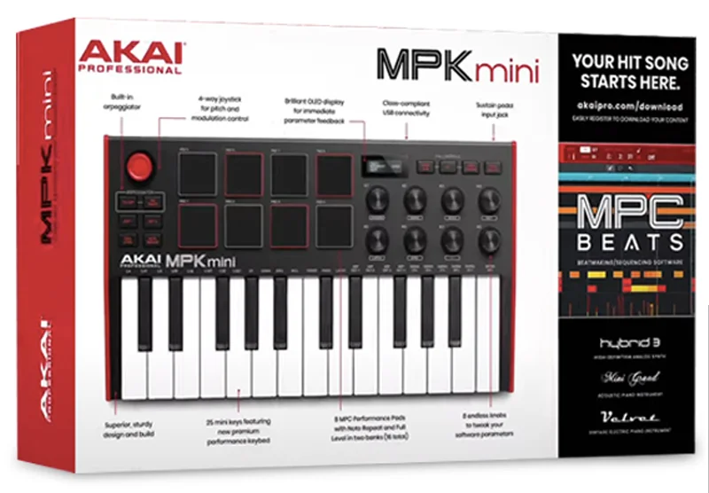 Teclado AKAI MPK Mini MK3 com Pads Retroiluminados, 25 Teclas e 8
