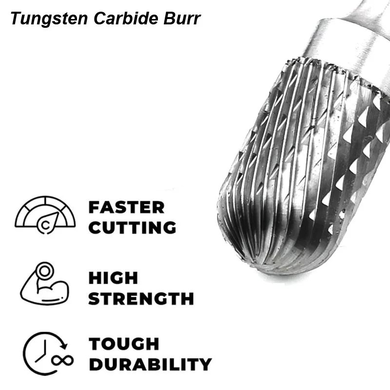 Tungsten Carbide Burrs Set 6mm Shank Double Cut Solid Power Tools Rotary Files Bits for Die Grinder Metal Wood Cutter Milling rotary file burr