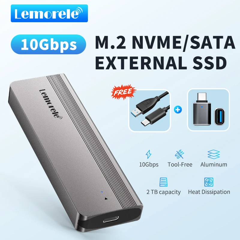 

Lemorele M2 SSD Enclosure M.2 NVMe/SATA Dual Protocol Hard Disk Enclosure Type-C 10Gbp SSD NVMe SATA Disk Tool External Storage