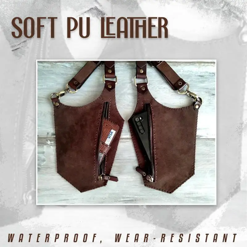 Double Shoulder Armpit Bag Medieval Leather Costume Underarm Satchel Unisex Belt Bag Halloween Accessories Retro Wallet Dropship 4