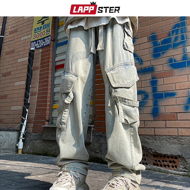 

LAPPSTER Y2k Streetwear Baggy Stacked Jeans Pants Men Denim Wide Leg Hip Hop Harem Pants Vintage Pockets Loose Jeans Denim Pant