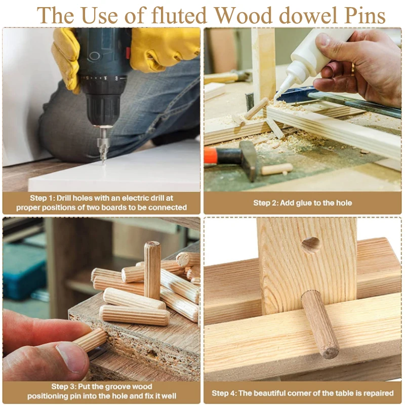 Wood Dowel Pins - 1/4 x 2 Multi-Groove