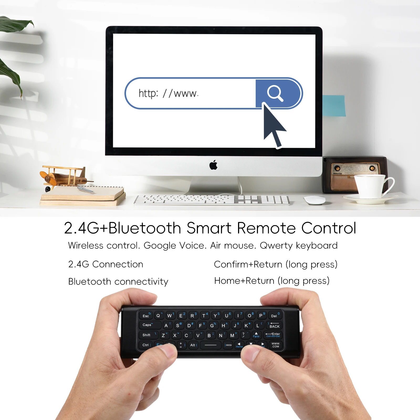 2024 iPazzPort PC 원격 미니 2.4G/BT 무선 키보드(에어 마우스 및 IR 리모컨 포함), 스마트 TV/안드로이드/PC용 알루미늄